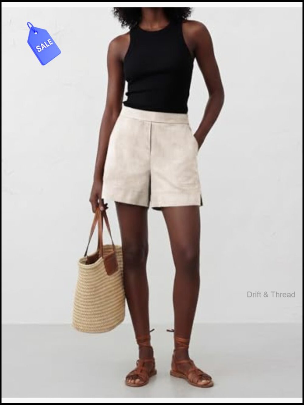 Linen-Blend Wide-Leg Shorts Mid-Rise with Pockets Casual Summer - Picture 6 of 7